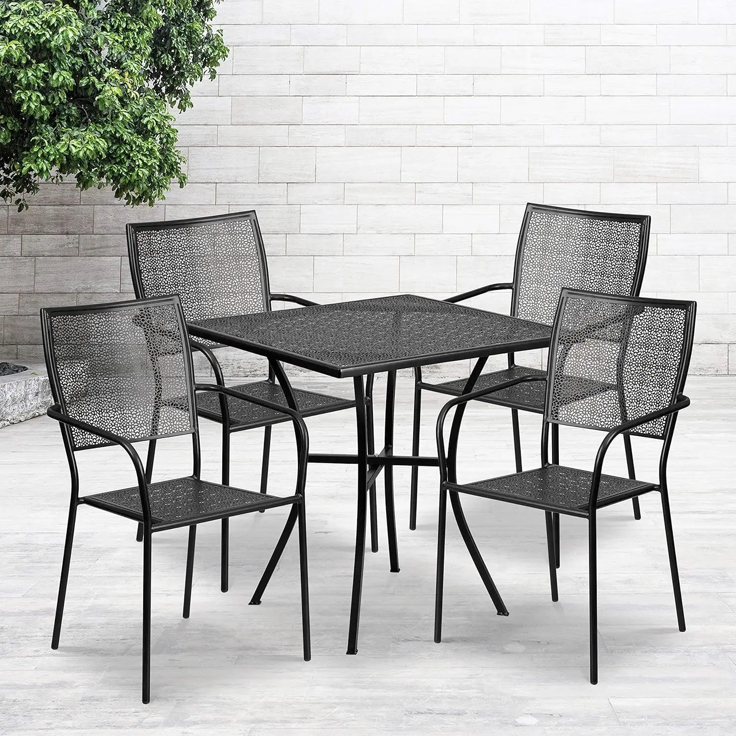 Flash Furniture Oia Commercial Grade Square Black Indoor-Outdoor Steel Patio Table Set with 4 Square Back Chairs