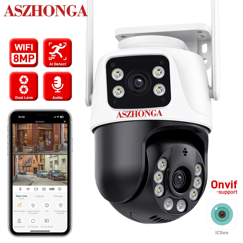 6MP WIFI Surveillance Camera Dual Lens AI Human Detection Auto Tracking Outdoor Wireless Security Camera for Security Protection