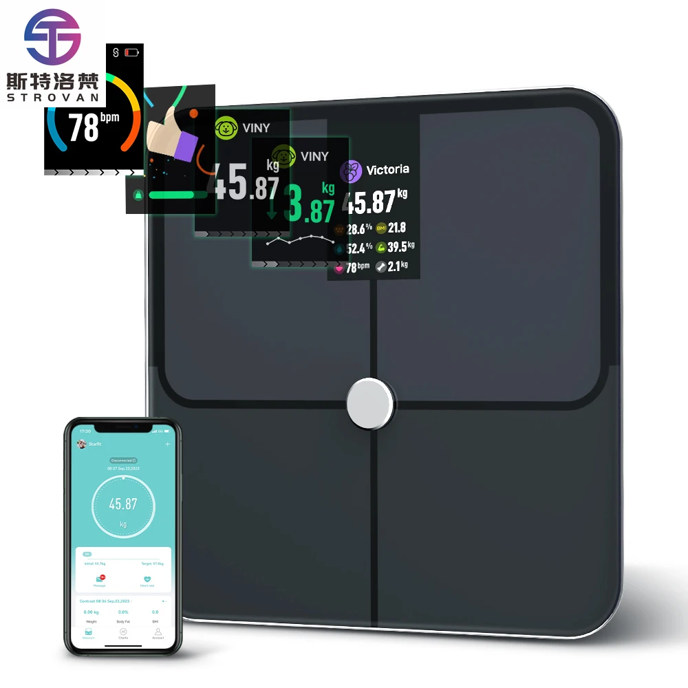 

Smart Digital Bathroom Scales 180kg Max Weight TFT Colorful Screen Display Electronic Sensor Body Fat Measuring Solid Pattern