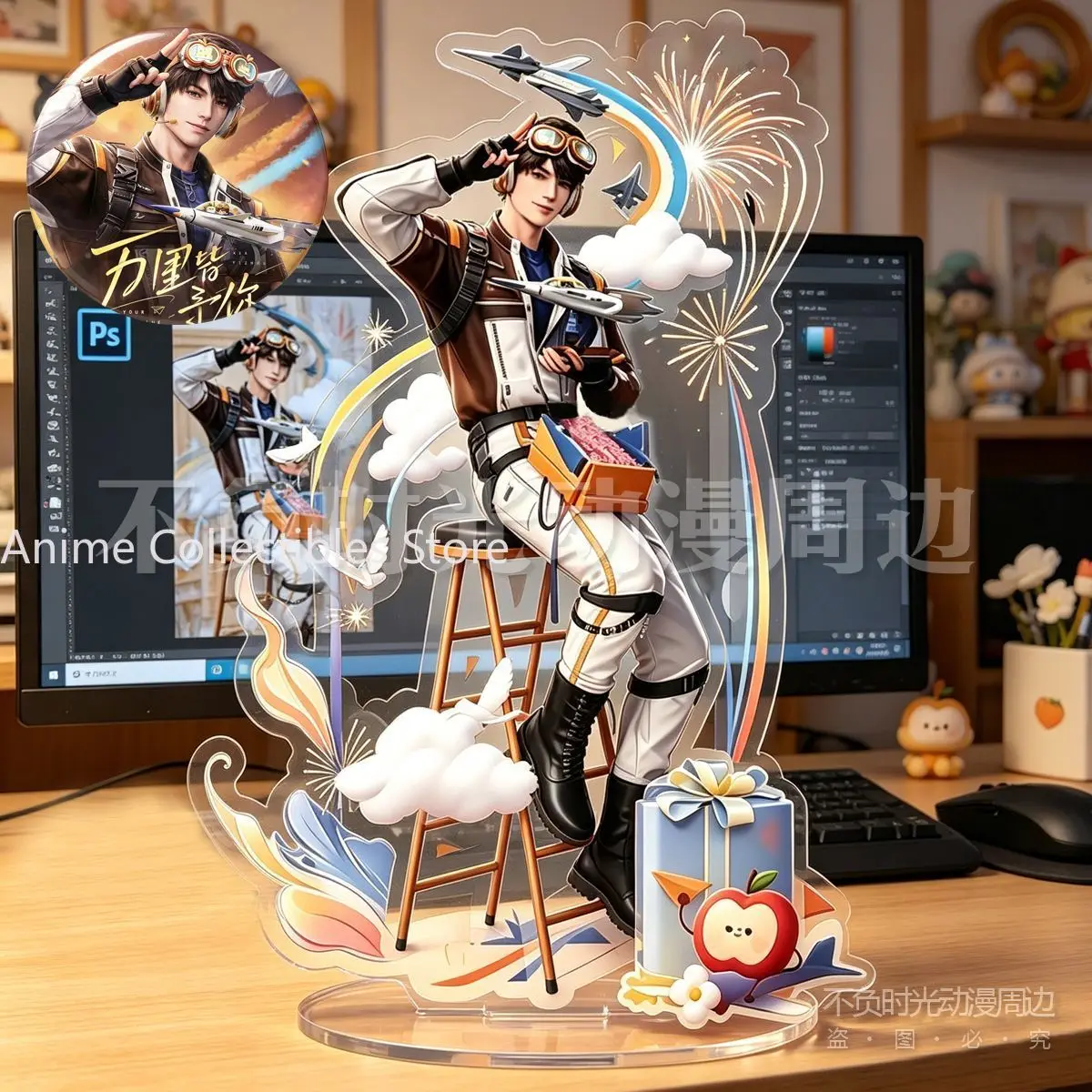 

Love and Deepspace Caleb Anime Badge Cartoon Brooch Acrylic Stand Figure Desktop Display Plate Toys Room Decorations