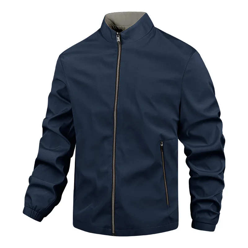 

Мужская куртка на весну 2026: тонкая, свободная, с воротником-стойкой, длинными рукавами, на молнии, однотонная, дышащая, повседневная верхняя одежда