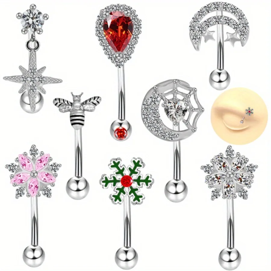 2pc Stainless Steel Lovely Fresh Snowflake Eyebrow Studs Fine Mesh Red Bee Piercing Eyebrow Studs Piercing Products