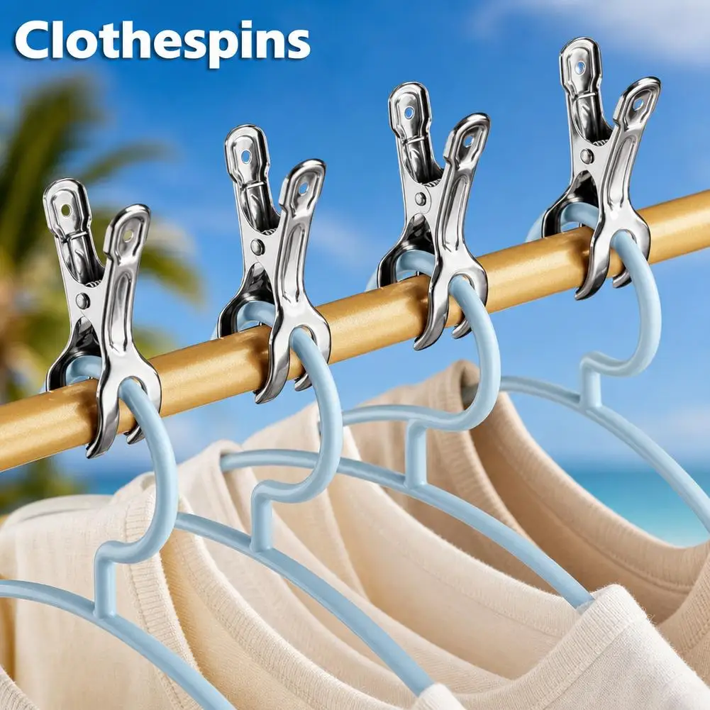6pcs Clothespin Stainless Steel Laundry Pinch Pin Washing Clips Windproof Towels Socks Clothes Pegs Home Bathroom Organization