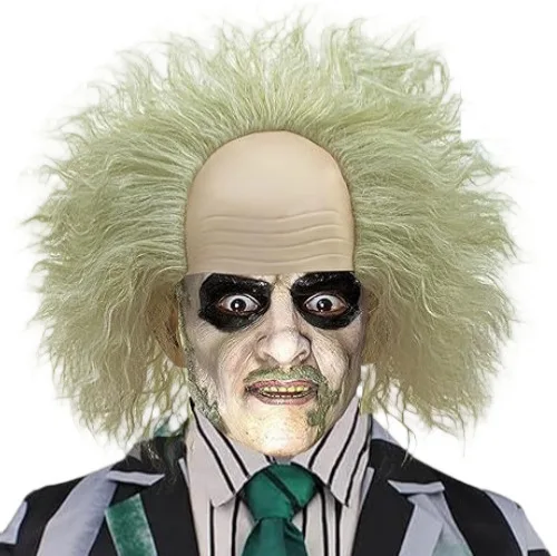 緑色のウィッグ、ハゲ頭用キャップ付き、短い巻き毛のアフロウィッグ、緑色のオンブレウェーブウィッグ、パーティー、コスプレ、コスチュームウィッグ、ハロウィン、男性用、女性用