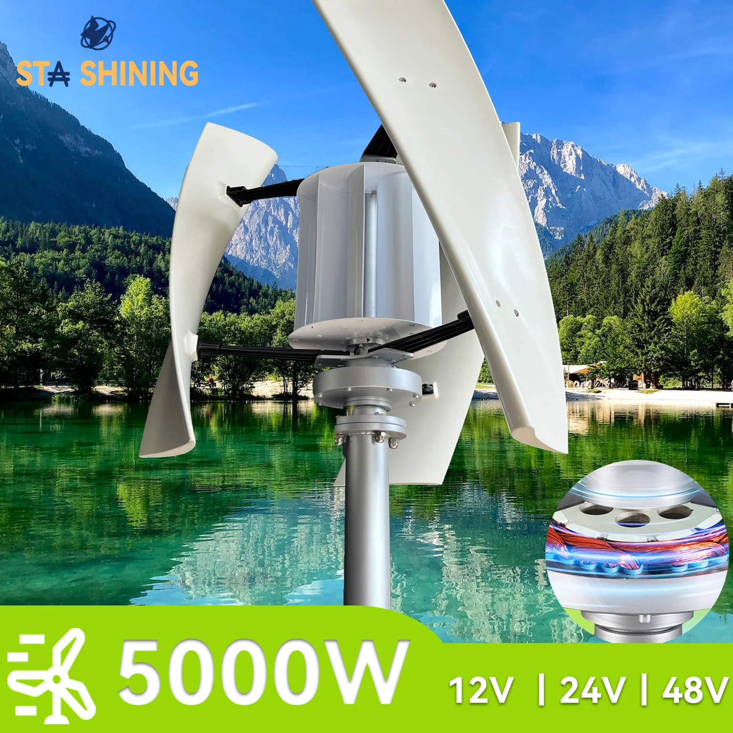 【Higher-Output】 Wind Turbine Generator Vertical 5000W MAX Windmill W/MPPT Charger Hybrid Solar Wind Off-grid System, Home Use