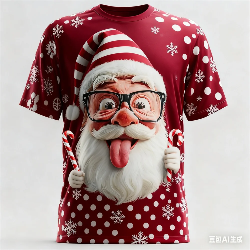 Christmas Men's T-shirt 3D Fun Santa Claus printed Mens women's round neck T-shirt quick-dry t shirt for man Unisex y2k clothing