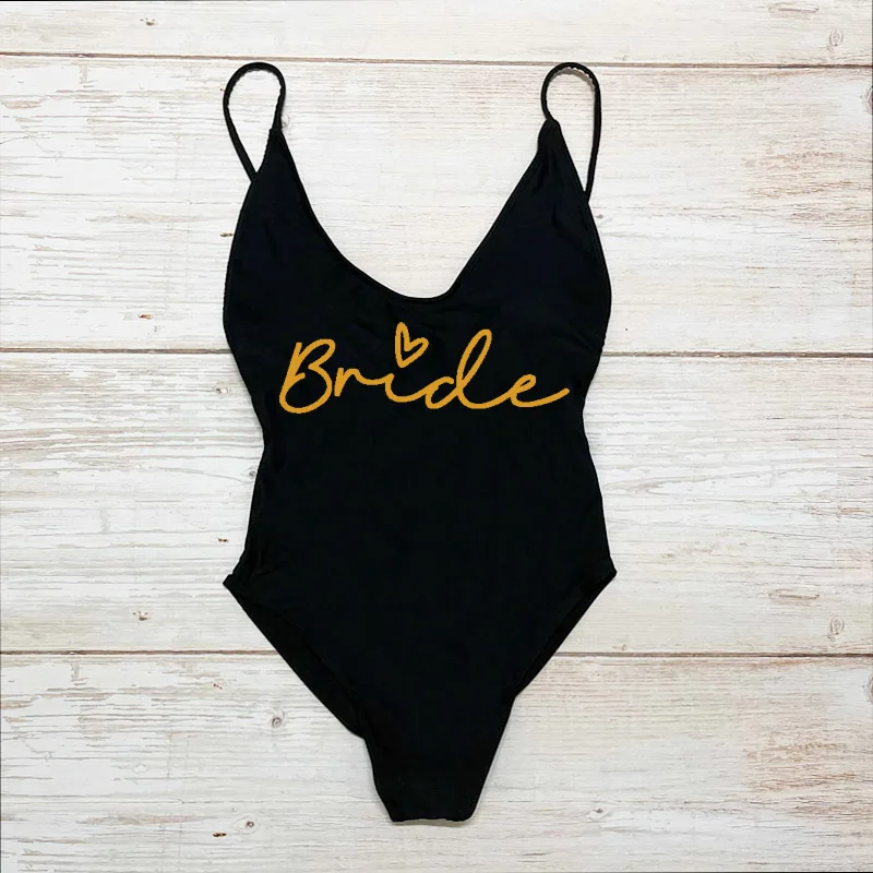 Team Bride Heart Print Swimming suit for women One Piece Bathing Suit Women Swimsuit Bachelor Party Bikini Swimwear Beachwear