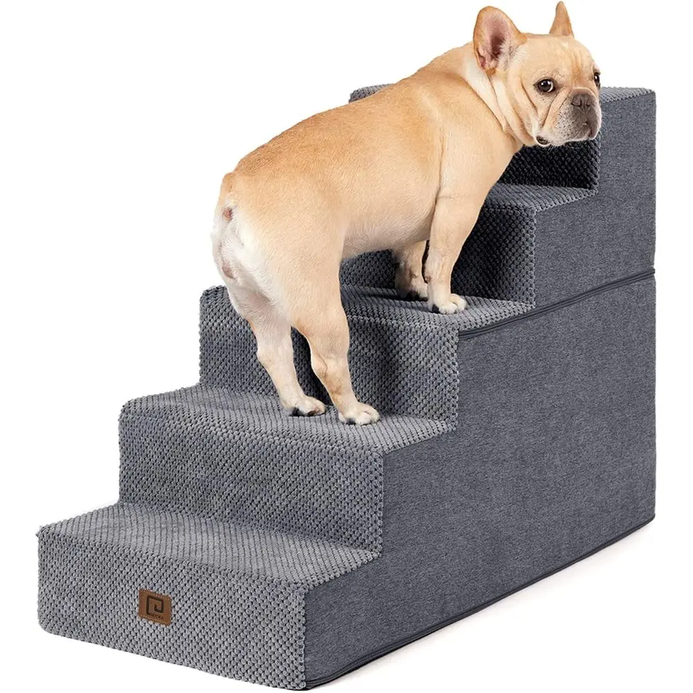 

5-Step Dog Steps for Bed, Pet Steps for Small Dogs and Cats, Non-Slip Balanced Pet Ramp Indoor, Grey