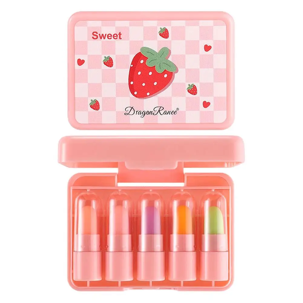 Mini Fruit Lip Oil, Hidratante, Mudando a cor do batom, duradouro, brilho hidratante, óleo labial, U4w2, 5pcs por conjunto