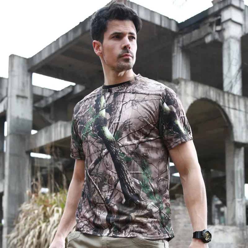 Summer Mens Outdoor Sports Training Quick Dry T-shirt Climbing Hiking Camping Camo Breathable Military Tactical T Shirt