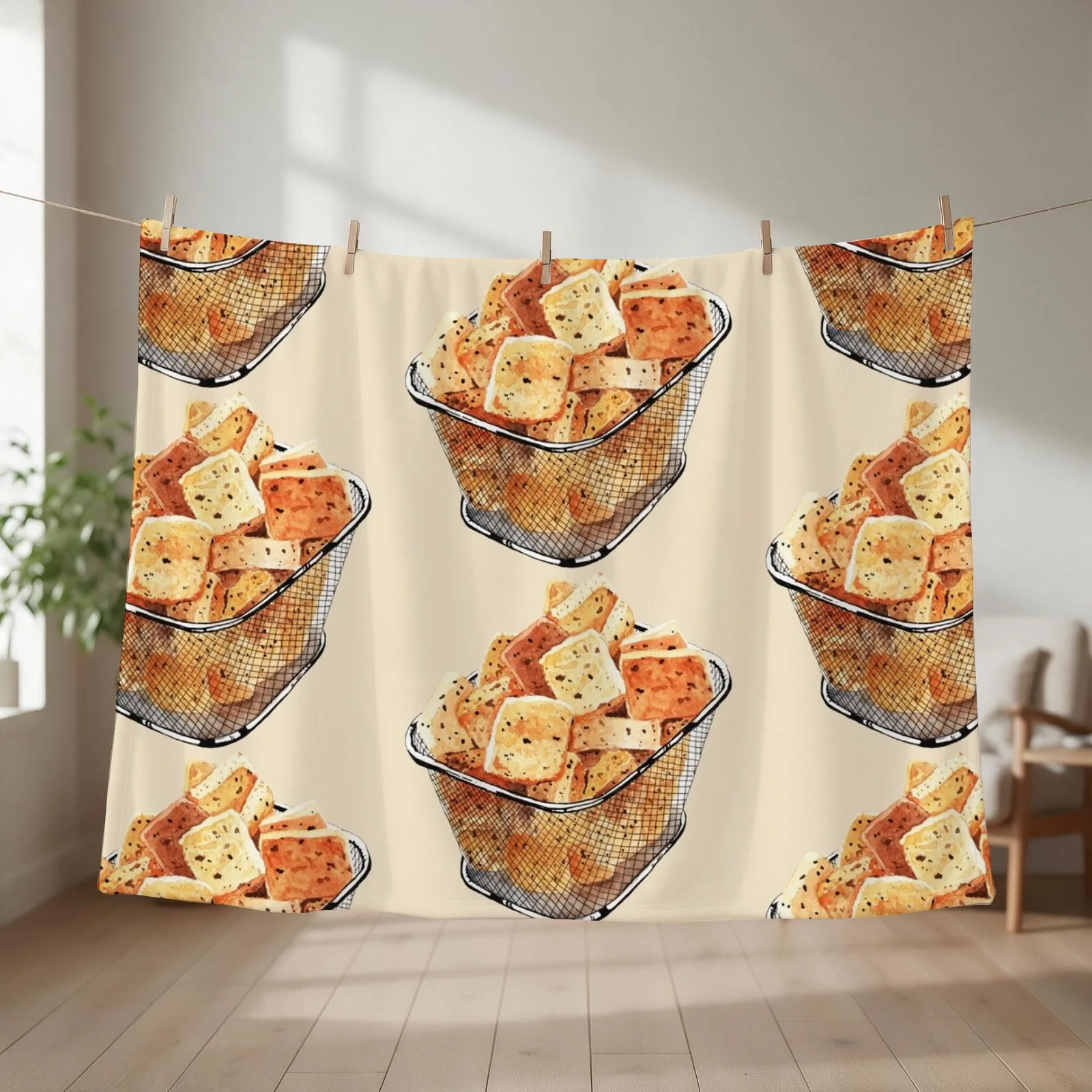 Crunchy Garlic Croutons Throw Blanket couch cozy soft plush fuzzy picnic outdoor blanket