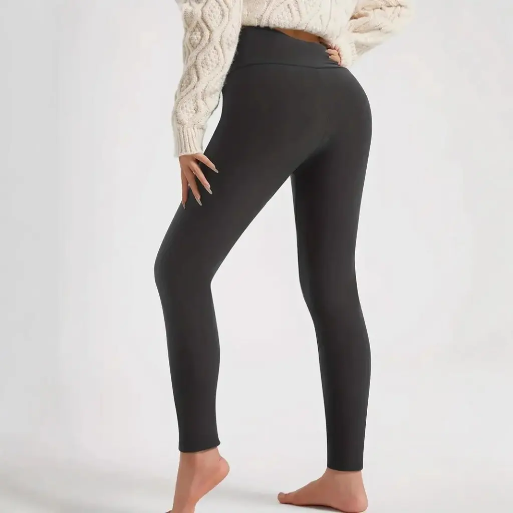 Hoch taillierte, verdickte Sport-Leggings für Damen, einfarbig, lässig, elastisch, schmale Passform, Yogahose