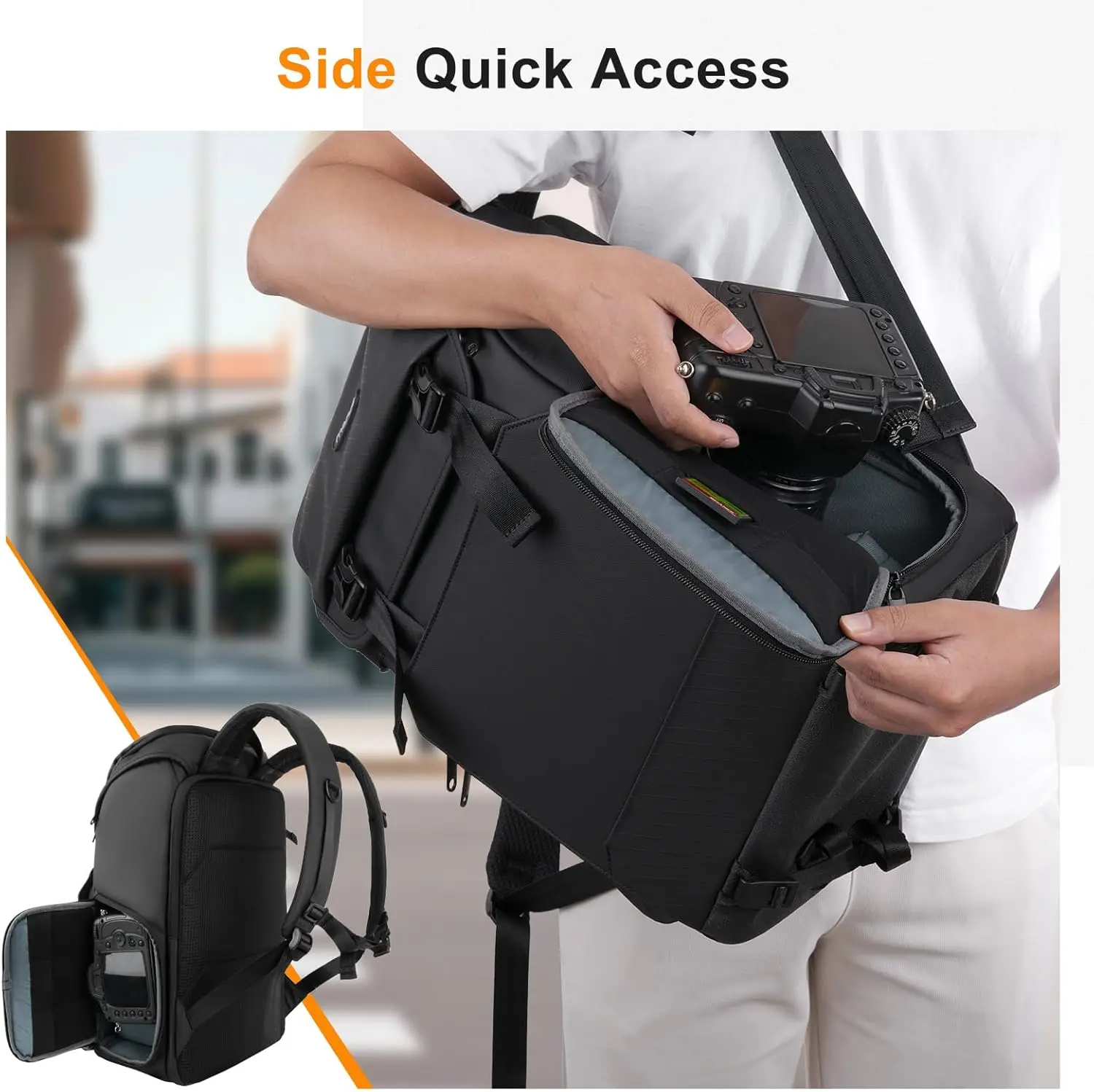 

Camera Backpack, DSLR/SLR/Mirrorless Camera Bag with Top Flap Pocket, Photography Backpack with 15-16 inch Laptop Compartment