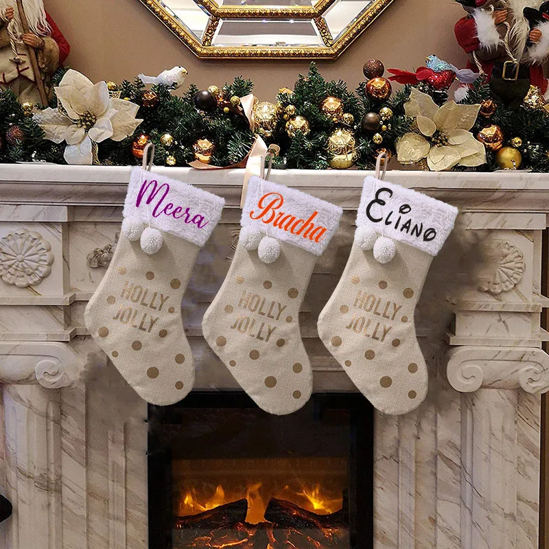 

Personalized Printing Christmas Decoration Products, Home Christmas Socks, Gift Bags, hot stamping linen Christmas Socks