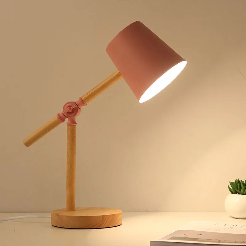 Nordic Wood Table Lamp for Bedroom Modern Bedside Lamp Office Bureau Desk Lamp Living Room Decoration Kids Reading Light Bar E27