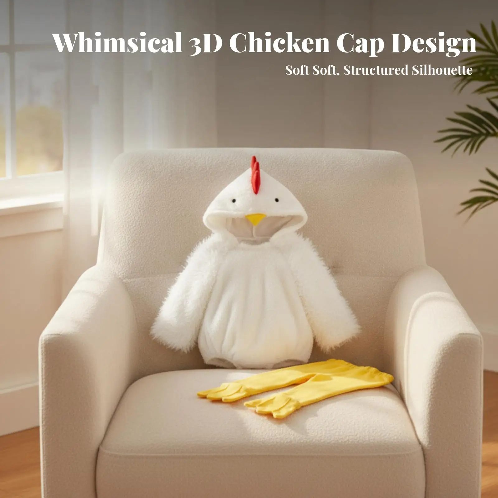 Infant Hooded Romper Chicken Suit for Baby Fancy Dress Party Photo Shoot Soft Polyester Jumpsuit with Hat Pants