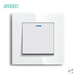 BSEED EU Standard 1/2Gang 2Way Mechanical Button Switch Wall Light Switch Glass Frame 10A 250V Switch On Off 2 Positions