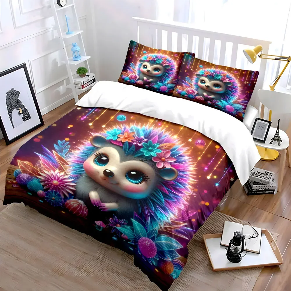 Colorful Hedgehog Ornament Set Multiple sizes kid's and adults' bedroom Exquisite 3PC bedding set, gift