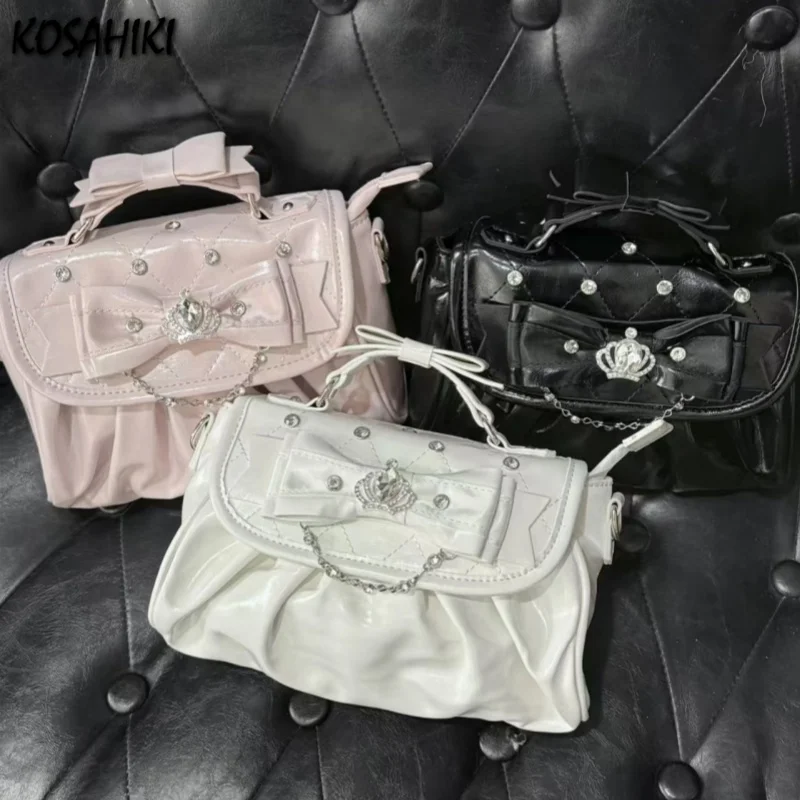 

Sweet Y2k Aesthetic Fairy Chain Bow Top-Handle Bags Fashion Pleated Chic Purse and Handbags All Match Ins Elegant Clutches Women