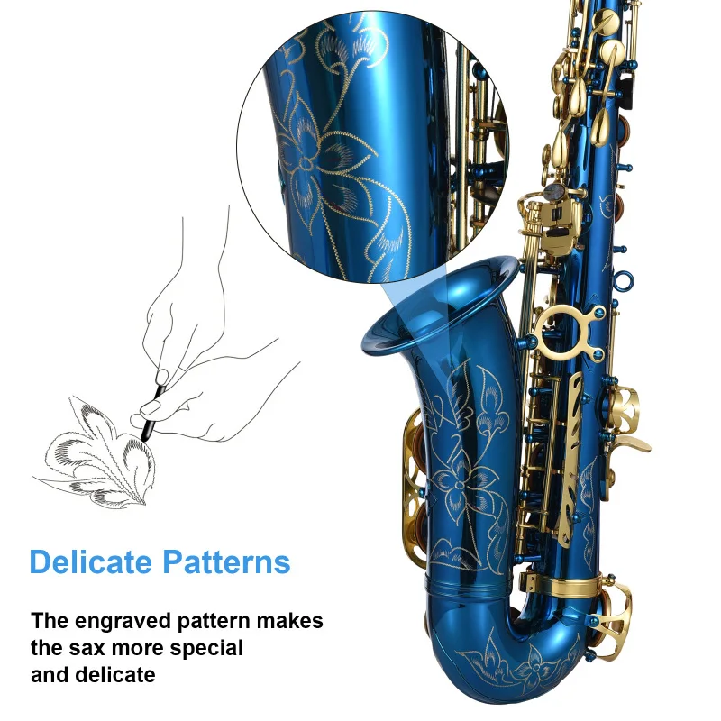 Brass Engraved Eb E-Flat Alto Saxophone Sax Abalone Shell Button Wind Instrument&Saxophone Mouthpiec with Case Glove Clean Cloth