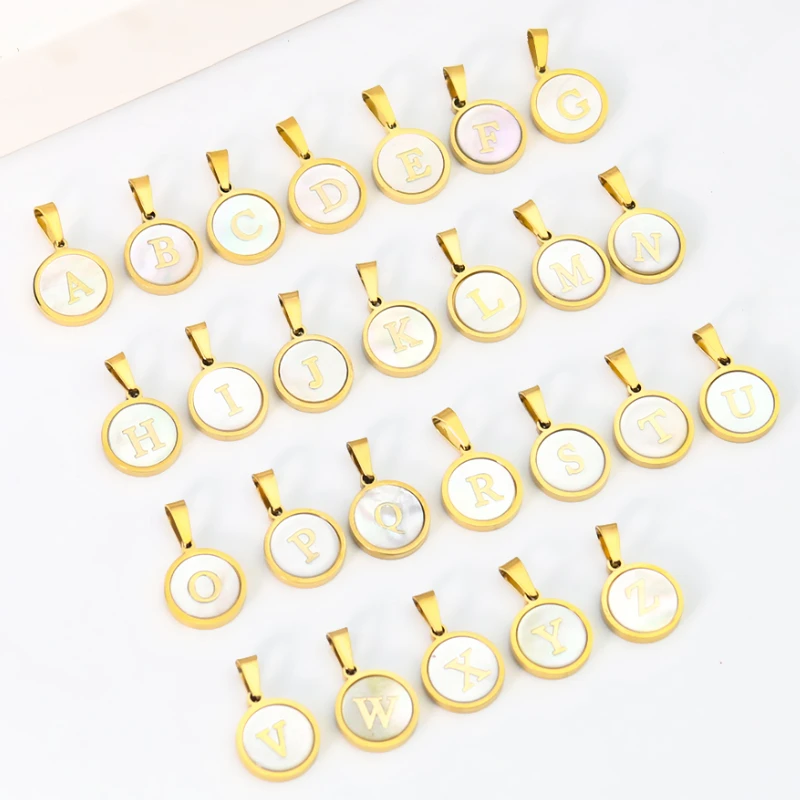 Natural Shell Alphabet ABC Pendant White Seashell DIY Initial Letter Mother of Pearl MOP Coin Necklace Collar Bone Jewelry Part