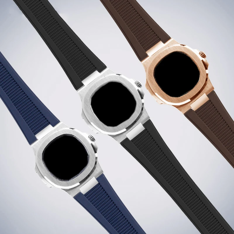 25*13mm Steel Grain Silicone Rubber Watch Strap Black Brown Gray Green Watchband for Patek Philippe PP Nautilus 5711/5712/5726