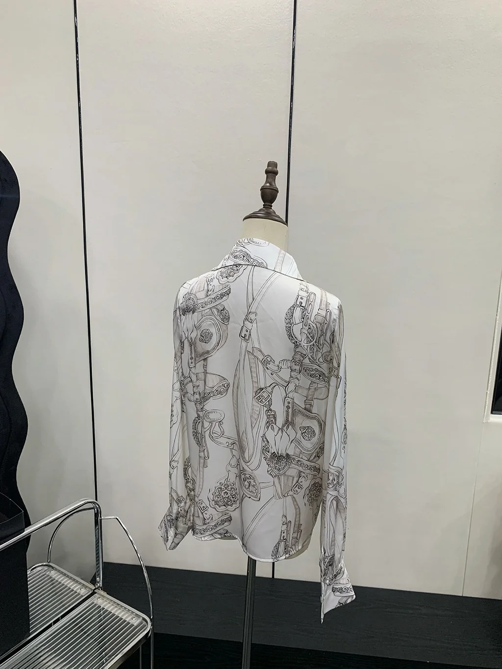 Slimming Long Sve irt Women's Casual Commute High Waist in Sle Vintage Print Loose Fit  Collar Button down irt