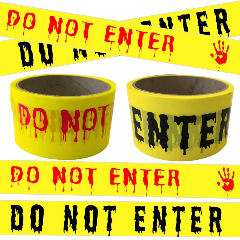 Image of 1 Stück Halloween-Warnband „DIESEM RAUM EINTRITTEN SIE NICHT“ mit blutigen Handabdrücken, gruselige Blutstropfen-Dekoration für Haus, Garten und Party