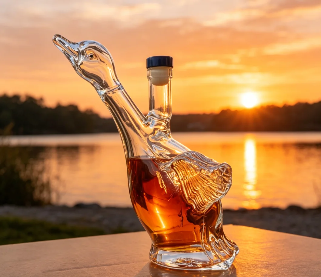 Carafe à vin en verre en forme de canard fantaisie, vide, pour whisky, cognac, ornement de table de bar, cadeau