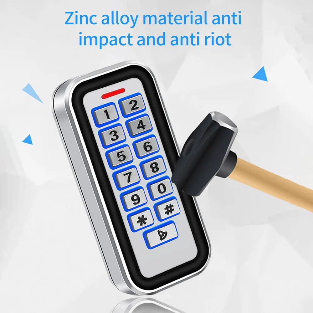 IP67 Waterproof 2000User Zinc Metal Access Control Keypad 125Khz RFID Card Reader with Wiegand Output & Input Entry Door Opener