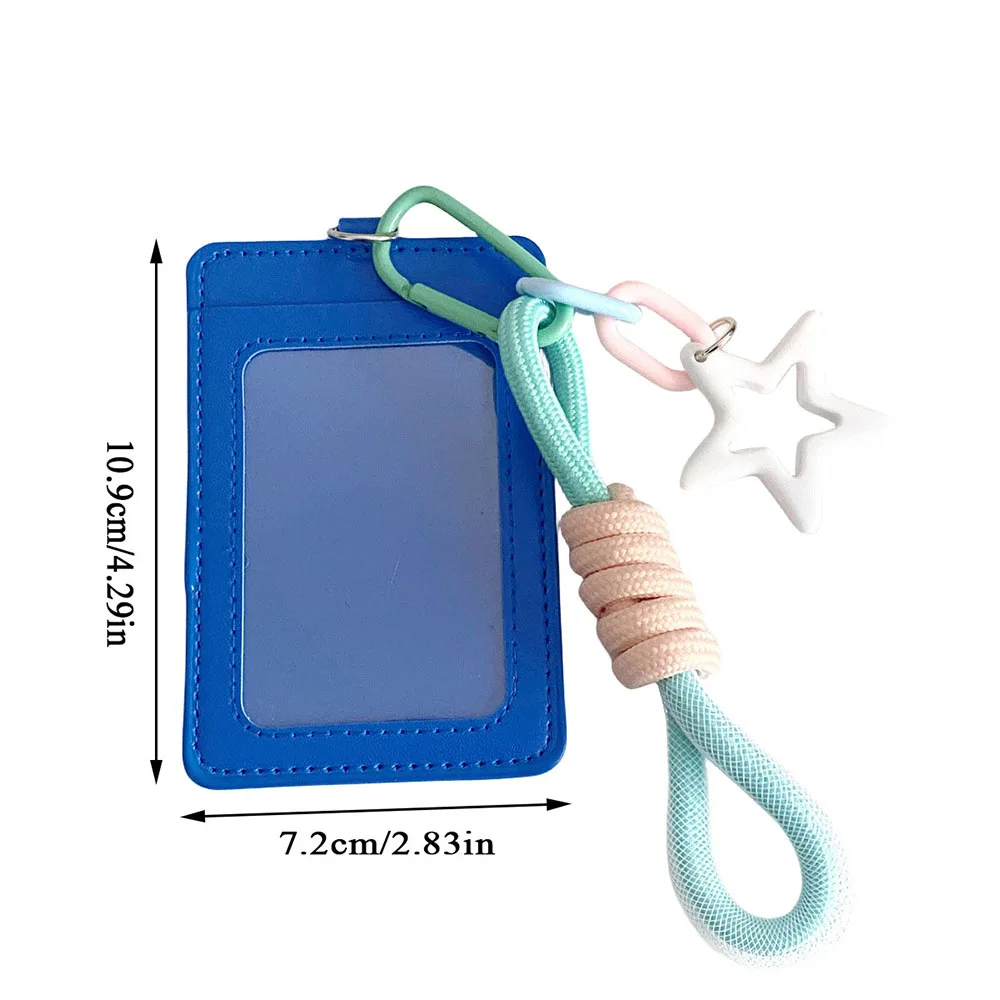 Candy Color Double Layer Card Protective Case With Star Lanyard INS Transparent PU Card Holder Waterproof Vertical Card Cover