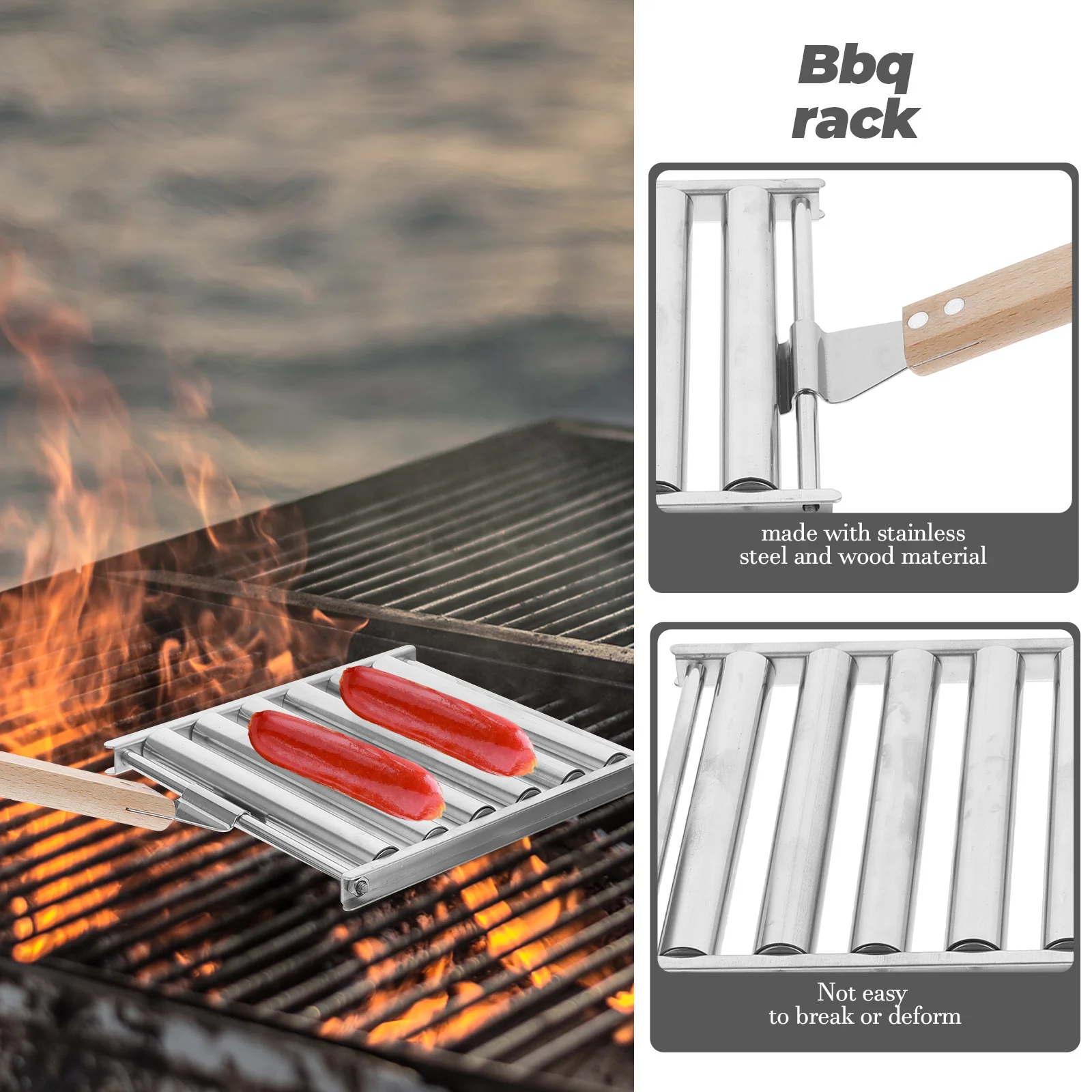 

Stainless Steel Hot Dog Grill Rack with Strong Wear Resistance Compact Portable Bbq Rack for Camping Picnic Outdoor Sausage