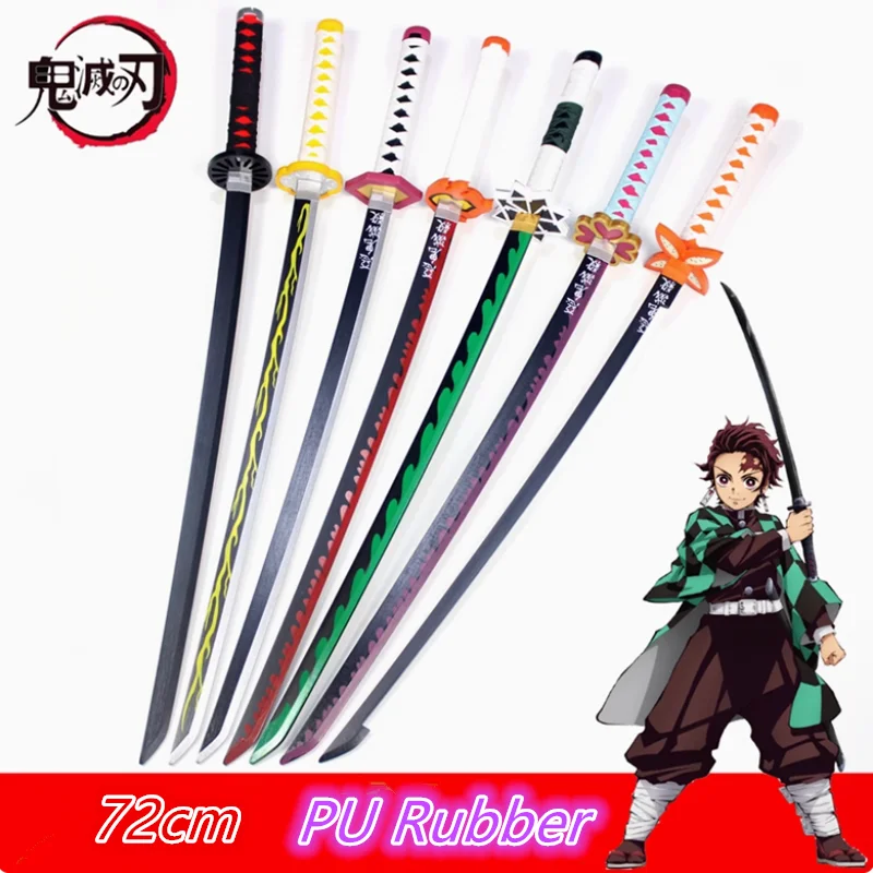 72cm Demon Slayer 1:1 Swords Tanjirou Zenitsu Katana Swords Killer Devils Real PU Japanese Anime Cosplay Prop Toy Gifts