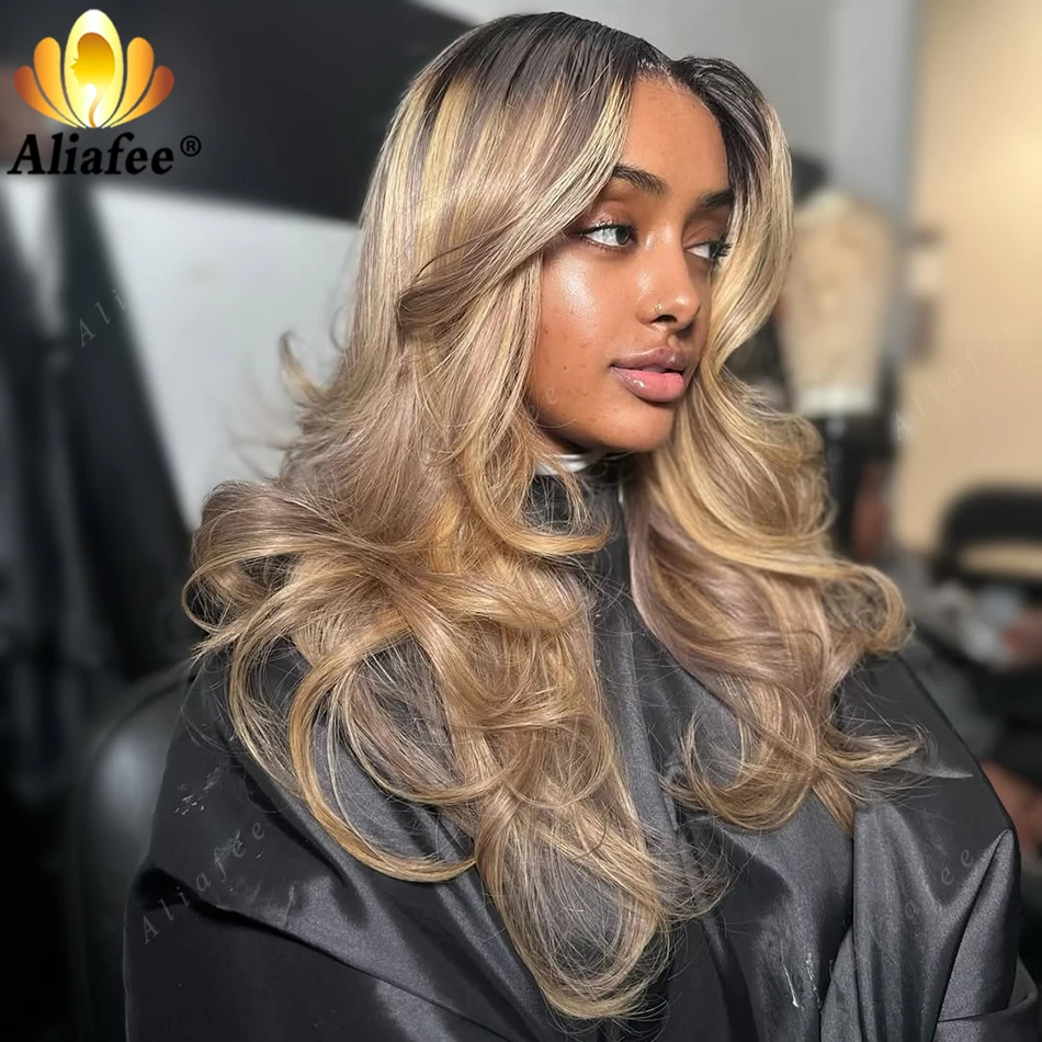 

Ombre 2 27 Dirty Blonde 13x6 Body Wave Lace Frontal Wigs Brown Roots Ombre Blonde Pre Plucked 100% Human Hair Wigs for Women
