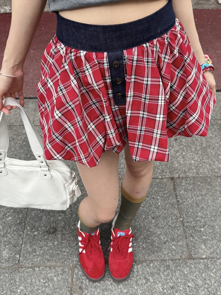 

Американская ретро-юбка в клетку с высокой талией, А-силуэт, летняя, легкая, для похудения, удлиненная, женская модная одежда