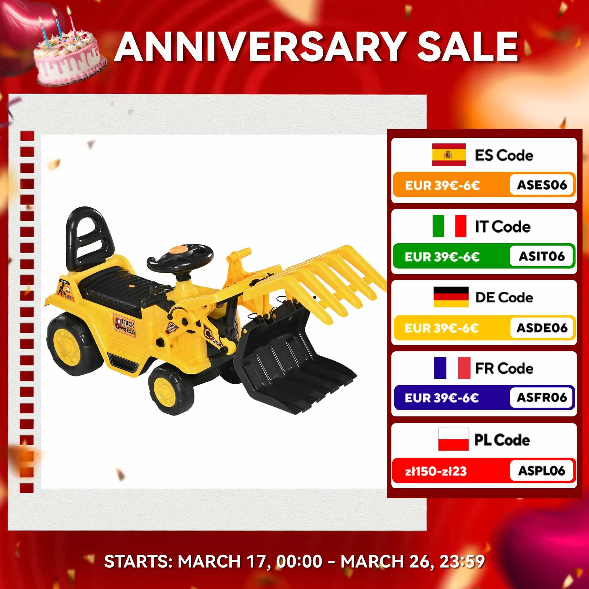 Trattore HOMCOM senza pedali per bambini + 3 anni con pala mobile 83x27x39 cm