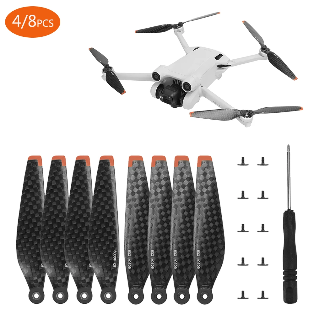 4/8PCS Carbon Fiber Propellers Blades With Screw Screwdriver For DJI Mini 3 4 Pro Drone Replacement For DJI Drone Accessories