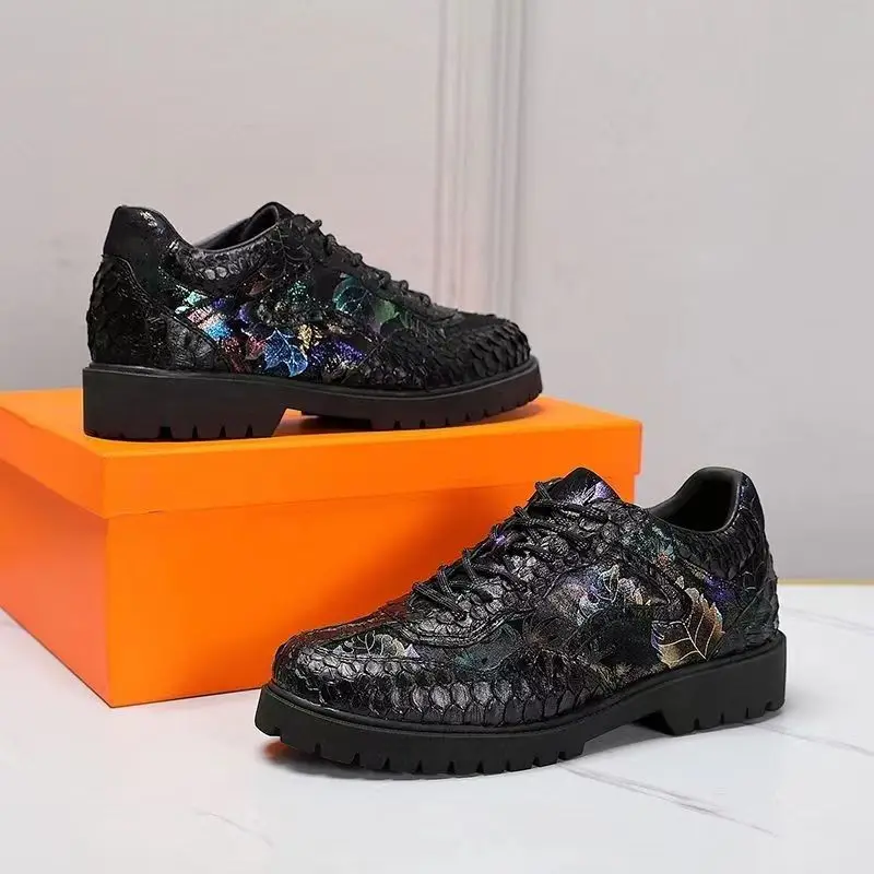 2024new arrival Fashion Snake Skin causal shoes men,male Genuine leather Sneaker  pdd101