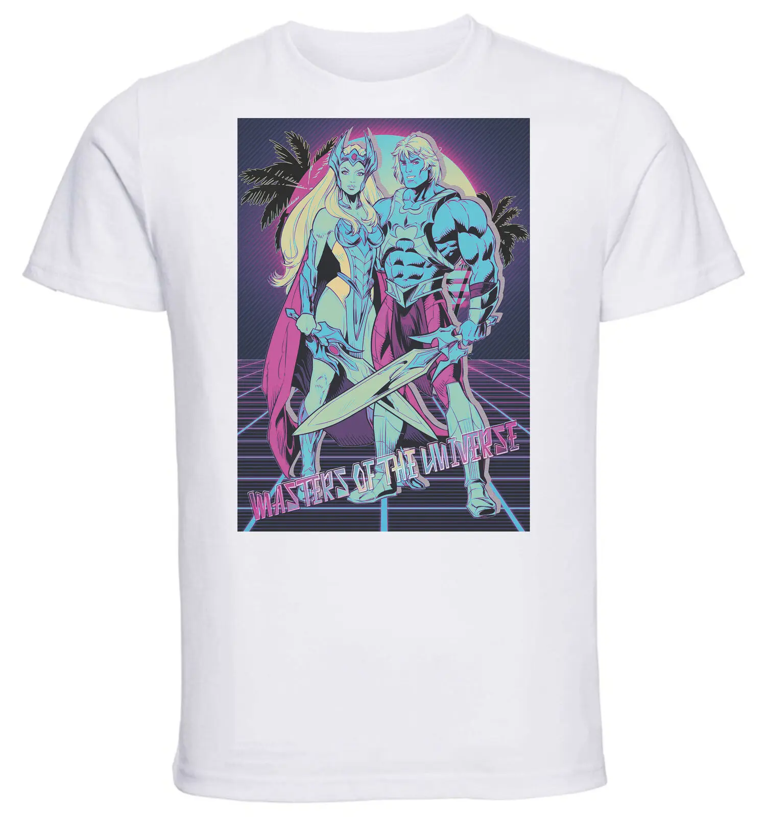 

White - Vaporwave MOTU - Masters of the Universe - She-Ra & He-Man T-Shirt- Unisex clothing