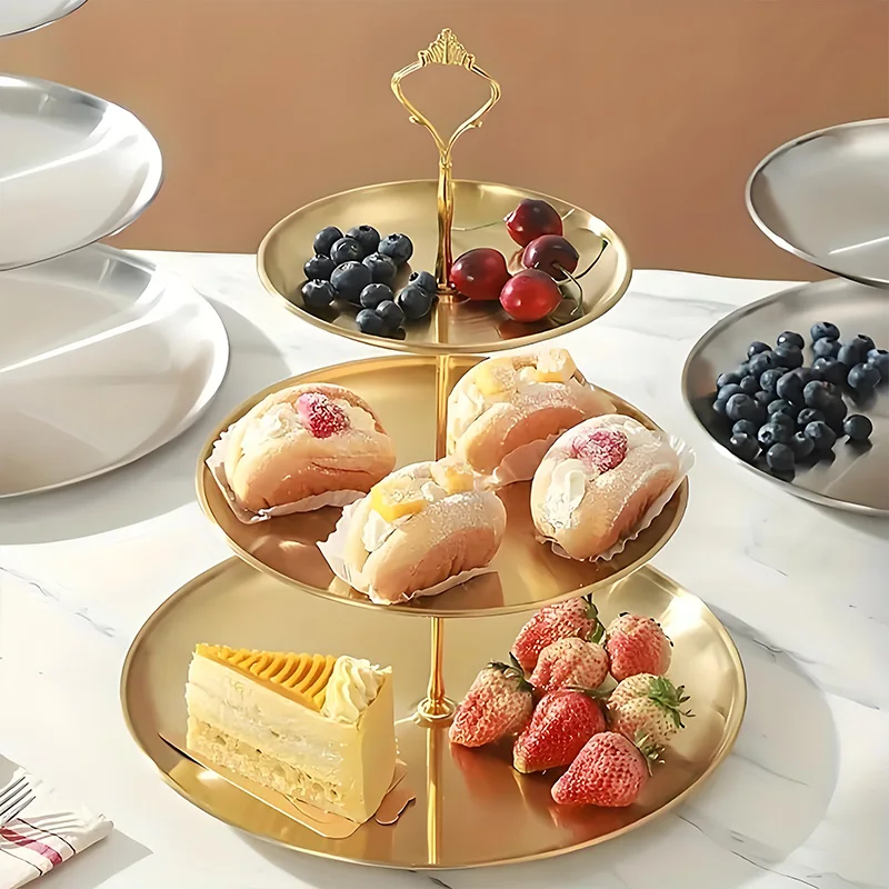 

Gold 3-Tier Dessert Stand (26/20/14cm) - Adjustable Serving Platter for Cakes & Pastries