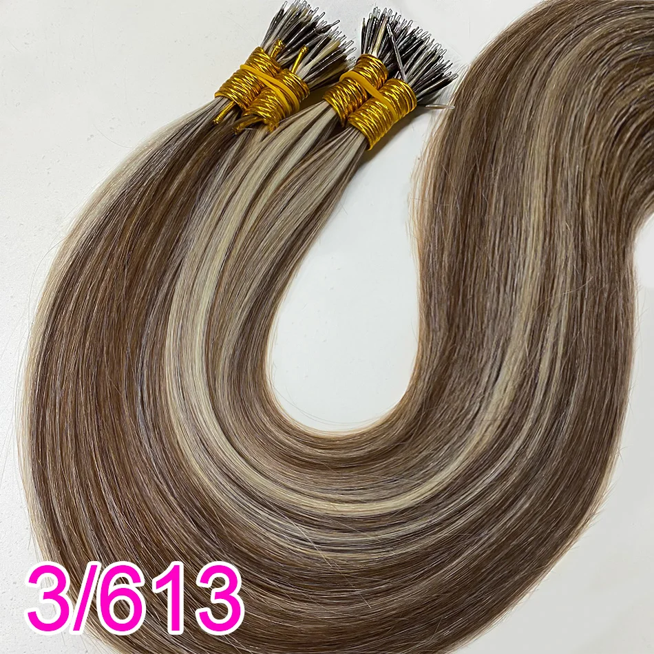 Rechte Nano Ringen Tip Haarverlenging Ombre Natuurlijke Maagd 100% Menselijk Haar Bulk Blonde Bundels Micro Kralen Groothandel keratine