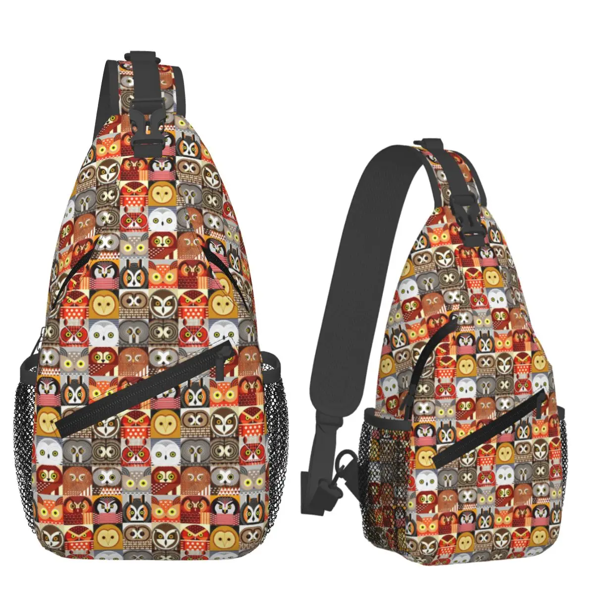 North American Owl Chest Bag Men Sling Crossbody Backpack Chest Bag Traveling Hiking Daypack Shoulder Bag