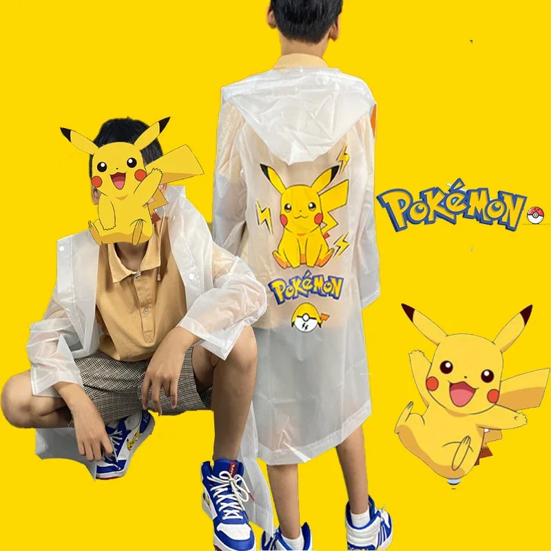 Cartoon Pokemon Pikachu Raincoat Kids Adult Impermeable Waterproof Tourism Outdoor Hiking Rain Poncho Raincoat Hooded Rain Coat