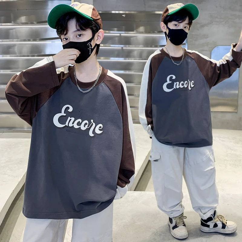 New Kids Design Letter Print Cotton Sweatshirt T shirt For Teenage Boys Casual School Clothes Children Spring Autumn Clothing