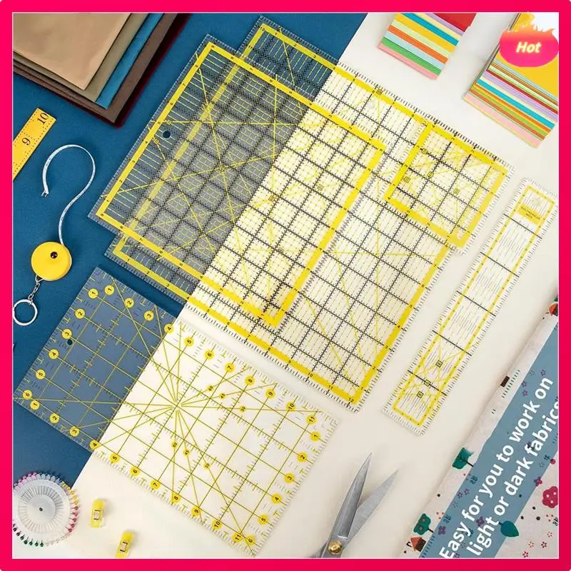 눈금자 퀼팅 템플릿 퀼팅 눈금자 아크릴 눈금자 미끄럼 방지 링이 있는 직물 절단 눈금자