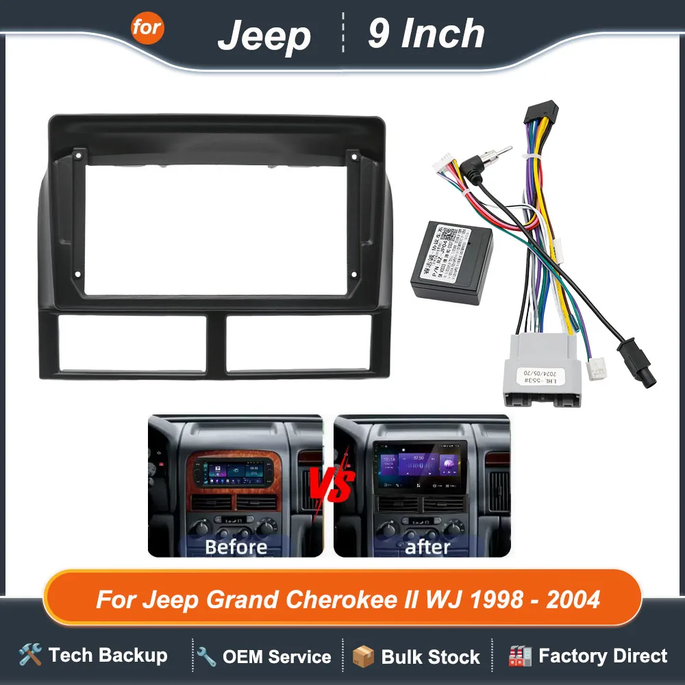 9 Inch For Jeep Grand Cherokee II WJ 1998 - 2004 Car Radio Stereo GPS MP5 Android Player 2 Din Head Unit Fascias Panel Frame