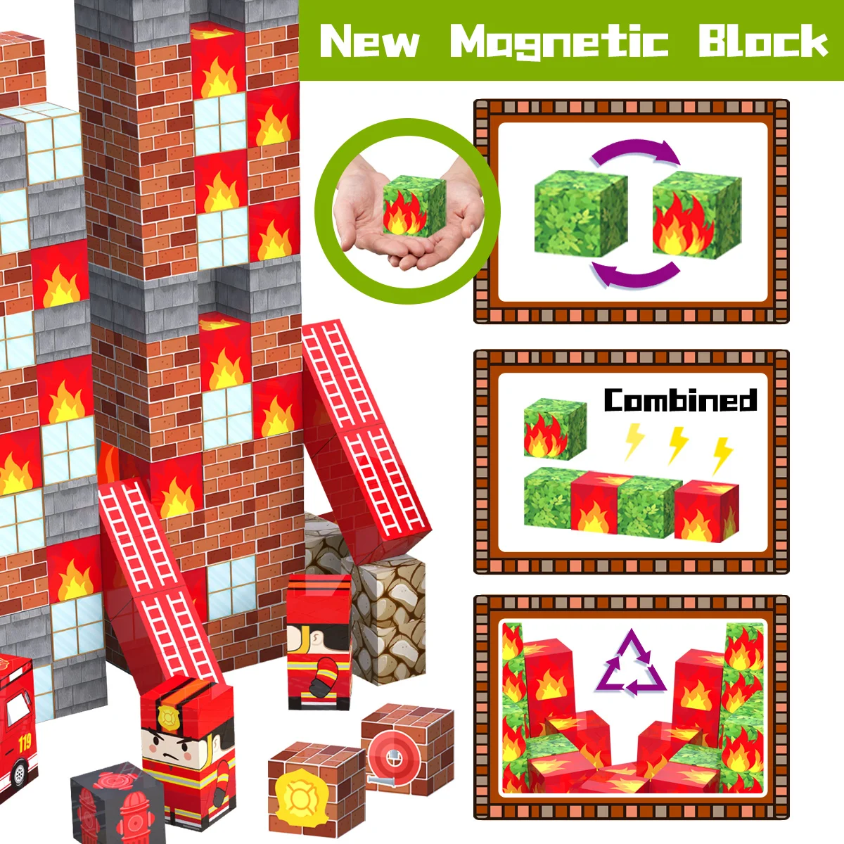 Magnetic Building Blocks, Educational Toys for Boys and Girls, Classroom Teaching Magnetic Building Blocks Set, Christmas, Hallo