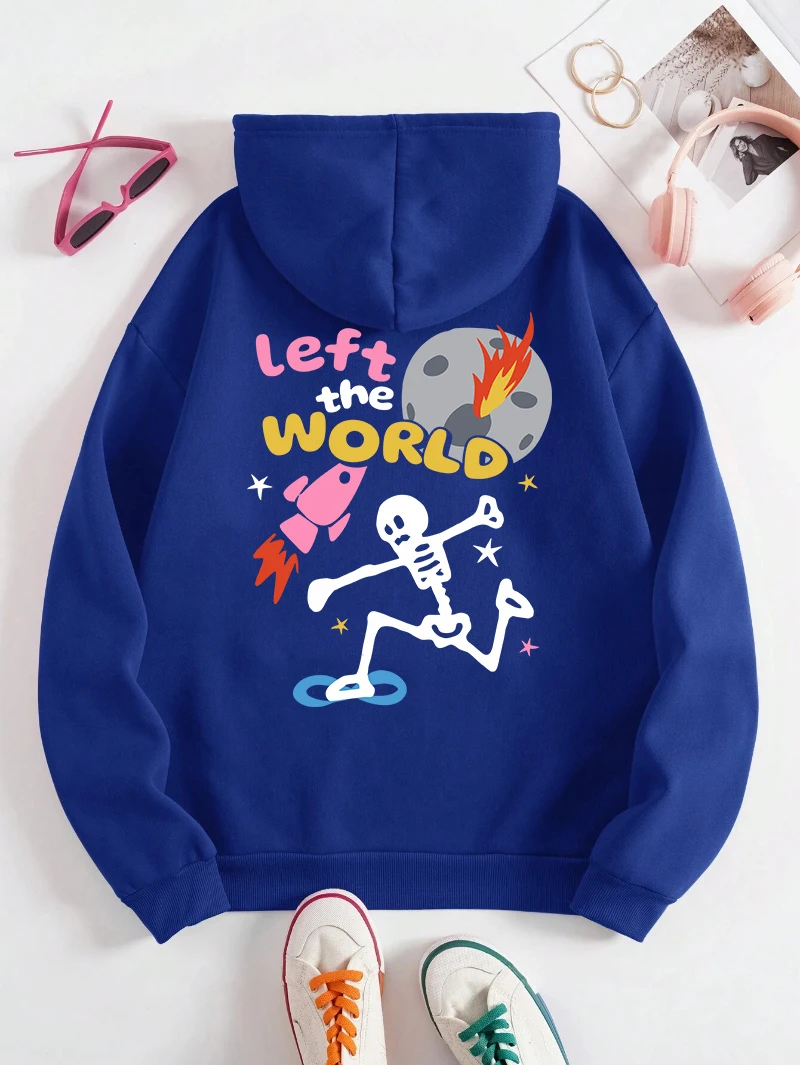 

Left The World Hoodie Men Womens Cartoons Printing Pullover Soft Breathable Loose Pocket Sweatshirt Winter Casual Man Clothing
