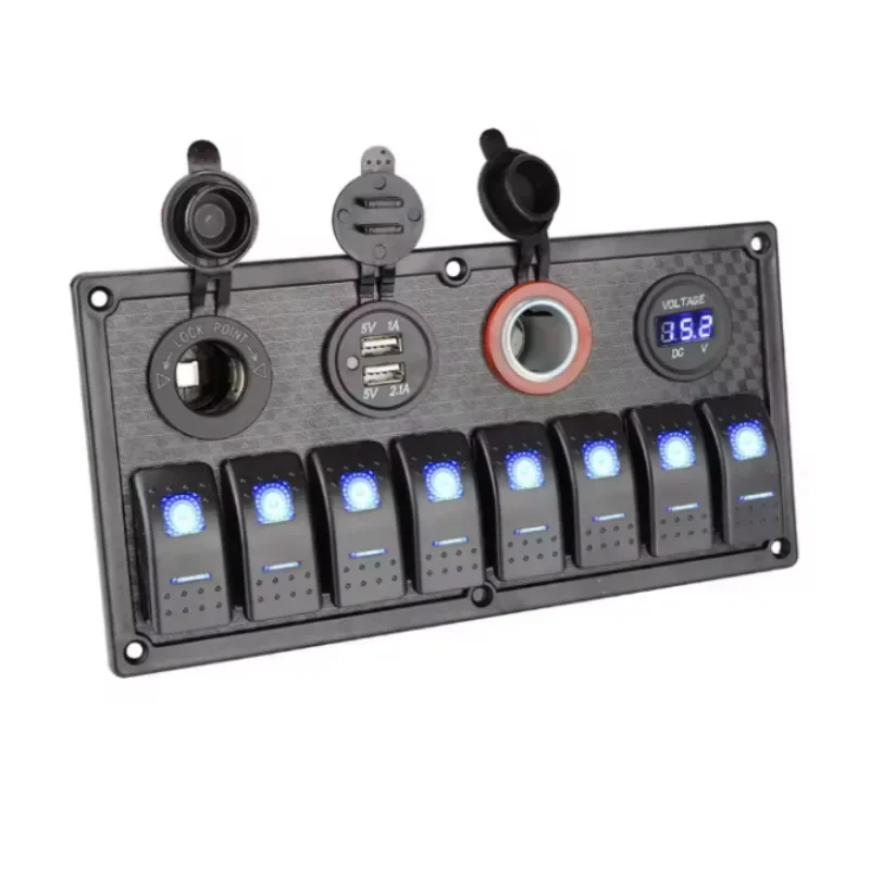 

8 + 4 switch control panel Dual light switch Dual USB cigarette lighter with cigarette butt
