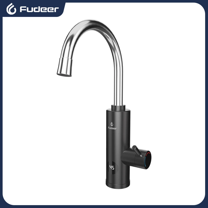 Fudeer Matte Black Kitchen Sink Faucet One Handle Spring Hot and Cold Water Tap Deck Mounted Bathroom Chrome Kitchen Crane